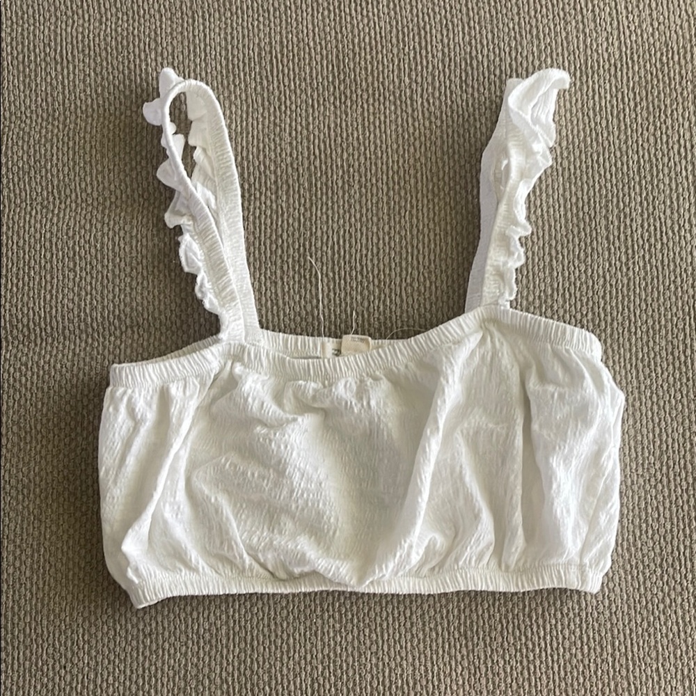 Billabong White Ruffled Crop Top